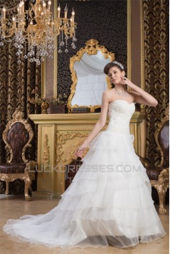 Sweetheart Satin A-Line Sleeveless Beaded Lace Wedding Dresses 2031020