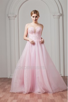 Sweetheart Sleeveless A-Line Satin Organza Beaded Pink Wedding Dresses 2031025