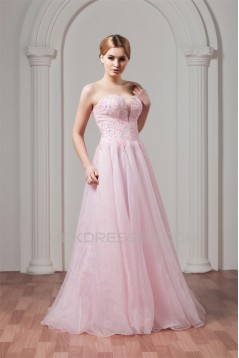 Sweetheart Sleeveless A-Line Satin Organza Beaded Pink Wedding Dresses 2031025