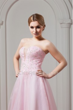 Sweetheart Sleeveless A-Line Satin Organza Beaded Pink Wedding Dresses 2031025