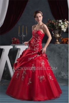 Sweetheart Sleeveless Floor-Length Ball Gown Red Wedding Dresses 2031028