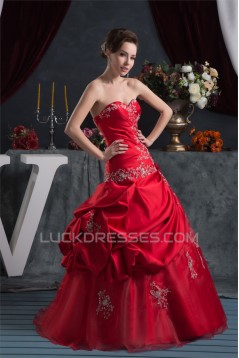 Sweetheart Sleeveless Floor-Length Ball Gown Red Wedding Dresses 2031028