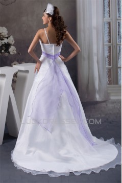 A-Line Satin Sleeveless V-Neck Beaded Wedding Dresses 2031032