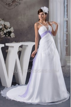 A-Line Satin Sleeveless V-Neck Beaded Wedding Dresses 2031032