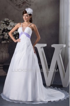 A-Line Satin Sleeveless V-Neck Beaded Wedding Dresses 2031032