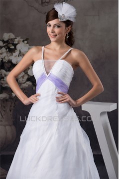 A-Line Satin Sleeveless V-Neck Beaded Wedding Dresses 2031032