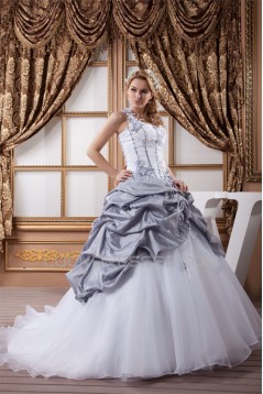 A-Line Satin Taffeta Halter Sleeveless Sweet Wedding Dresses 2031033