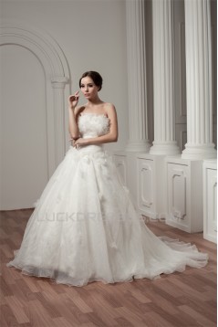 A-Line Sleeveless Strapless Court Train Wedding Dresses 2031035