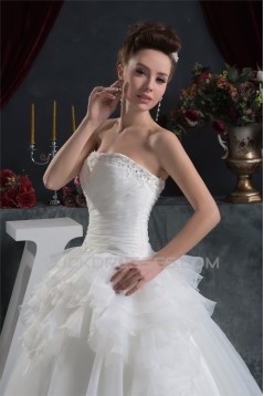 A-Line Strapless Sleeveless Beaded Applique Wedding Dresses 2031036