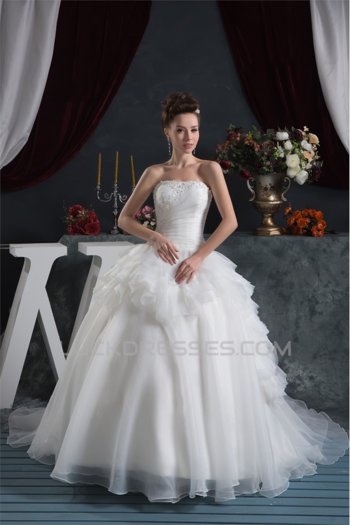 A-Line Strapless Sleeveless Beaded Applique Wedding Dresses 2031036