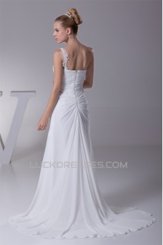 Sheath/Column Beaded Applique One-Shoulder Chiffon Wedding Dresses 2030104