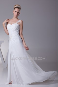 Sheath/Column Beaded Applique One-Shoulder Chiffon Wedding Dresses 2030104