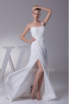 Sheath/Column Beaded Applique One-Shoulder Chiffon Wedding Dresses 2030104