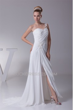 Sheath/Column Beaded Applique One-Shoulder Chiffon Wedding Dresses 2030104