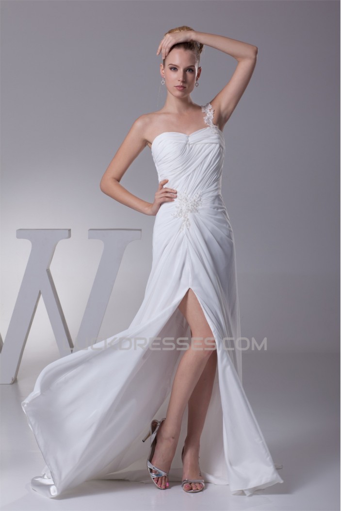 Sheath/Column Beaded Applique One-Shoulder Chiffon Wedding Dresses 2030104