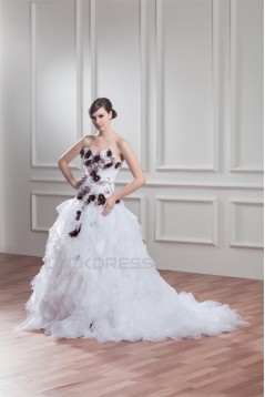 Unique Design Sweetheart Satin Organza Ball Gown Sleeveless Wedding Dresses 2031042