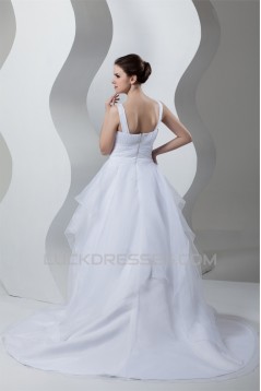 Unique Design V-Neck A-Line Satin Organza Beaded Sleeveless Wedding Dresses 2031044