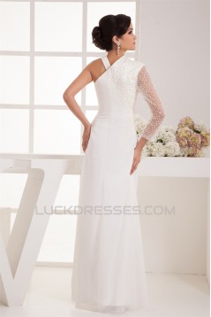 Sheath/Column V-Neck Beading One Sleeve Floor-Length Wedding Dresses 2031046