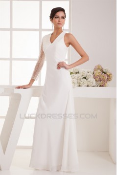 Sheath/Column V-Neck Beading One Sleeve Floor-Length Wedding Dresses 2031046