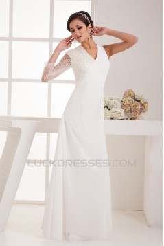 Sheath/Column V-Neck Beading One Sleeve Floor-Length Wedding Dresses 2031046