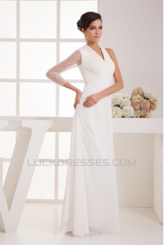 Sheath/Column V-Neck Beading One Sleeve Floor-Length Wedding Dresses 2031046