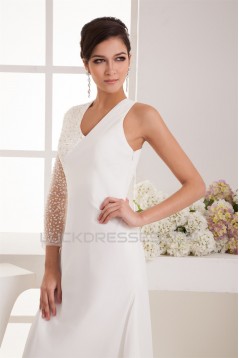 Sheath/Column V-Neck Beading One Sleeve Floor-Length Wedding Dresses 2031046