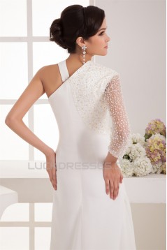 Sheath/Column V-Neck Beading One Sleeve Floor-Length Wedding Dresses 2031046