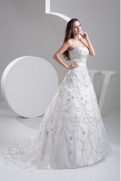 A-Line Strapless Beaded Sleeveless Wedding Dresses 2031055