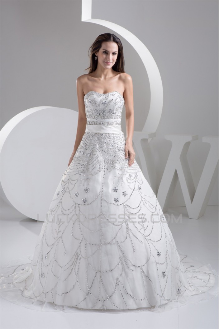 A-Line Strapless Beaded Sleeveless Wedding Dresses 2031055