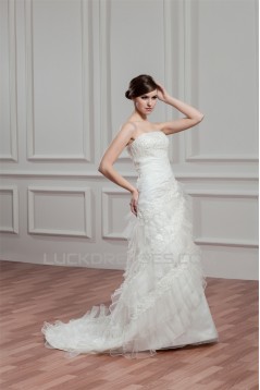 Wholesale Strapless Satin Organza Sleeveless A-Line Wedding Dresses 2031056