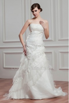 Wholesale Strapless Satin Organza Sleeveless A-Line Wedding Dresses 2031056