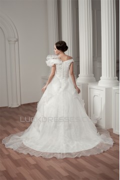 Wonderful Satin Sleeveless A-Line Off-the-Shoulder Wedding Dresses 2031068