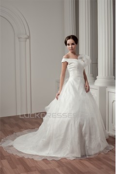 Wonderful Satin Sleeveless A-Line Off-the-Shoulder Wedding Dresses 2031068