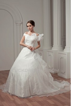 Wonderful Satin Sleeveless A-Line Off-the-Shoulder Wedding Dresses 2031068