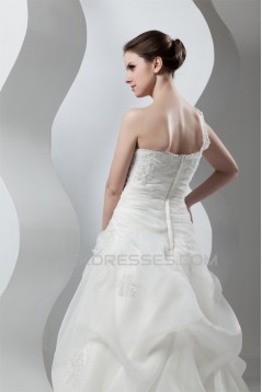 Wonderful Sleeveless A-Line One-Shoulder Satin Organza Lace Wedding Dresses 2031072