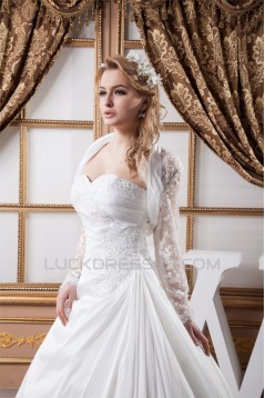 Wonderful A-Line Sweetheart Satin Lace Taffeta Wedding Dresses with A Long Sleeve Jacket 2031075