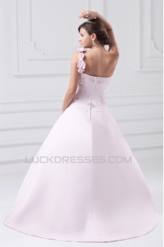 A-Line Satin Lace Sleeveless One-Shoulder Wedding Dresses with Color 2031081