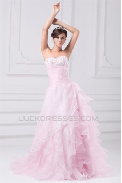 A-Line Satin Organza Sleeveless Sweetheart Wedding Dresses with Color 2031082