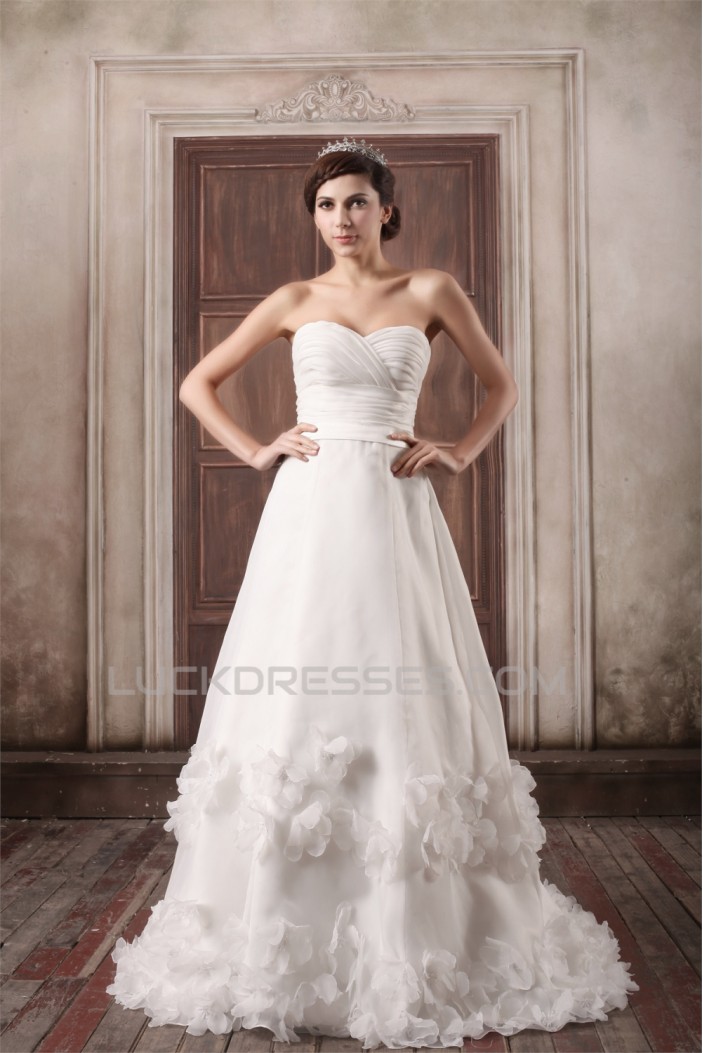 A-Line Satin Sleeveless Sweetheart Embellished Wedding Dresses 2031083