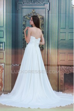 A-Line Sleeveless Chiffon Satin Sweetheart Wedding Dresses 2031084