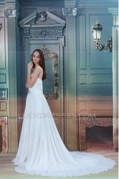 A-Line Sleeveless Chiffon Satin Sweetheart Wedding Dresses 2031084