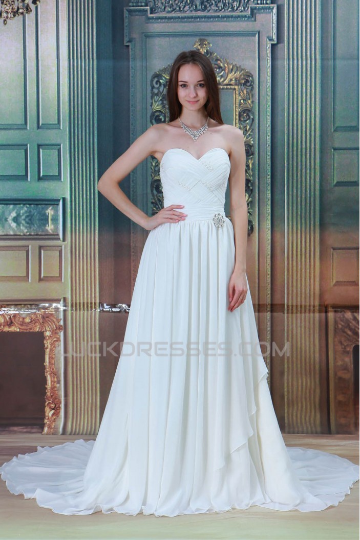 A-Line Sleeveless Chiffon Satin Sweetheart Wedding Dresses 2031084