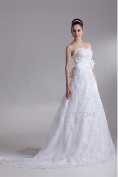 A-Line Sleeveless Sweetheart Satin Lace New Arrival Wedding Dresses 2031087