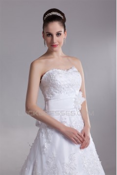A-Line Sleeveless Sweetheart Satin Lace New Arrival Wedding Dresses 2031087