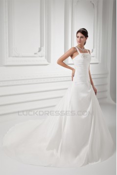 A-Line Sleeveless Taffeta Spaghetti Straps Beaded Wedding Dresses 2031088