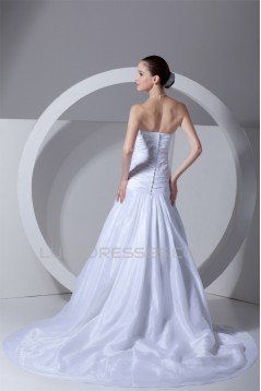 A-Line Sleeveless Taffeta Strapless Beaded Lace Wedding Dresses 2031089