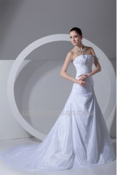 A-Line Sleeveless Taffeta Strapless Beaded Lace Wedding Dresses 2031089