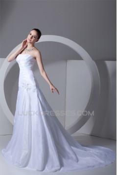 A-Line Sleeveless Taffeta Strapless Beaded Lace Wedding Dresses 2031089