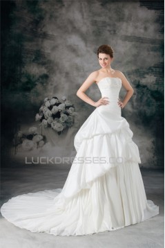 A-Line Soft Sweetheart Taffeta Sleeveless Beaded Applique Wedding Dresses 2031091