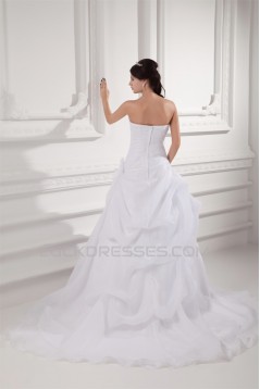 A-Line Sweetheart Satin Organza Sleeveless Wedding Dresses 2031095